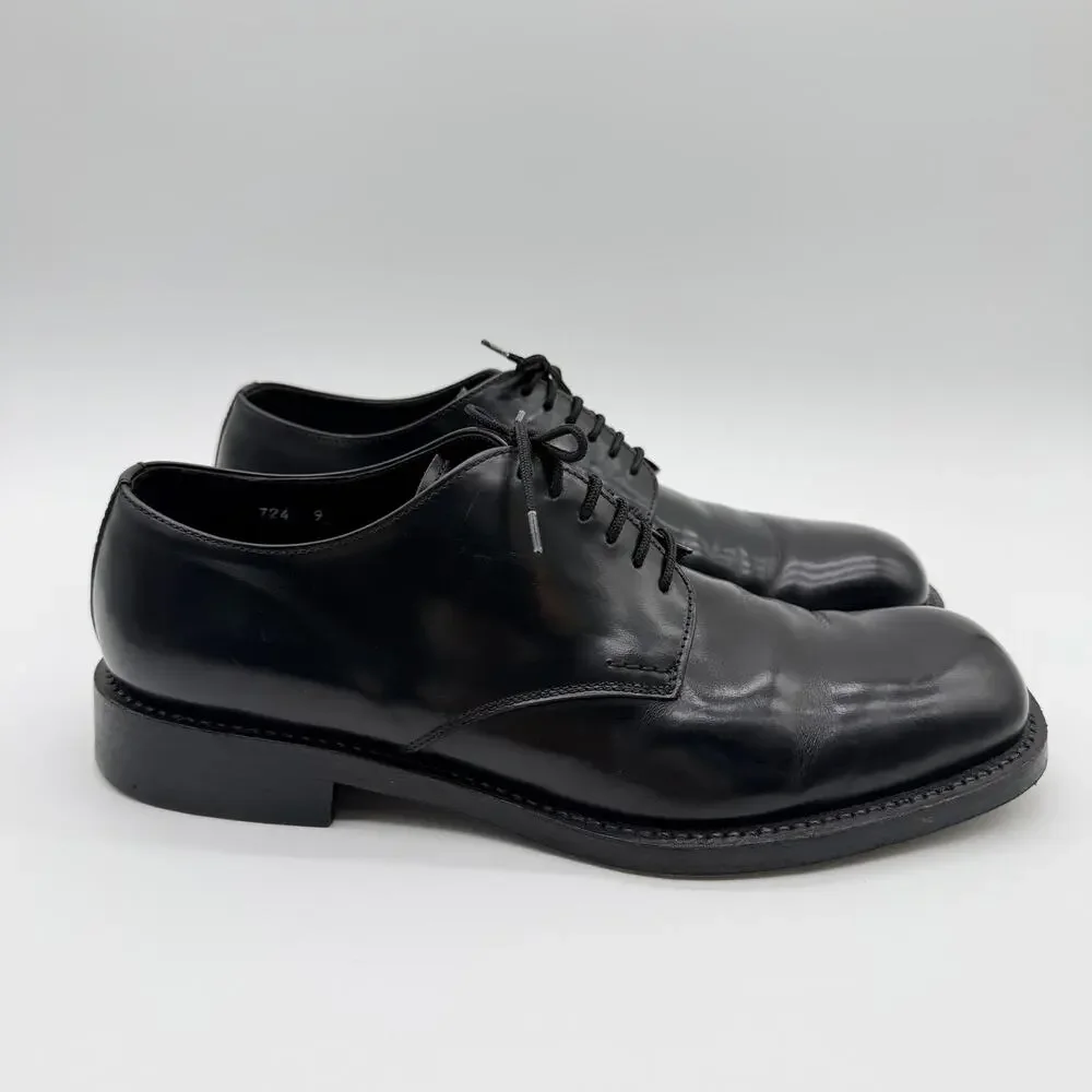 PRADA | Men’s Black Leather Derby Dress Shoes Square Toe Made in Italy 9